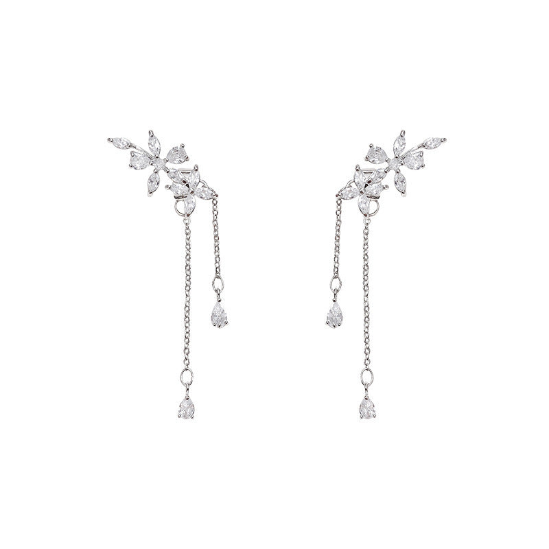 925 Silver Needle Long Fringed Zircon Earrings-Jewearrings