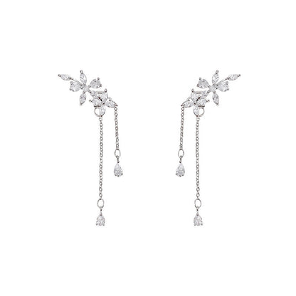 925 Silver Needle Long Fringed Zircon Earrings-Jewearrings