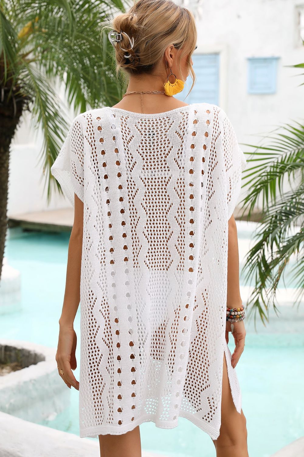 Openwork Plunge Dolman Sleeve Cover-Up Dress-Jewearrings