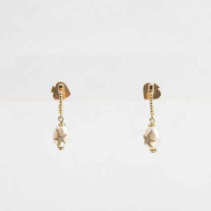 Women's Starfish With Freshwater Pearl Earrings-Jewearrings