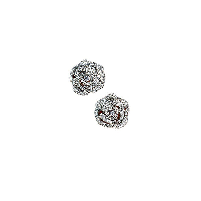 Women's 925 Silver Camellia Stud Earrings-Jewearrings