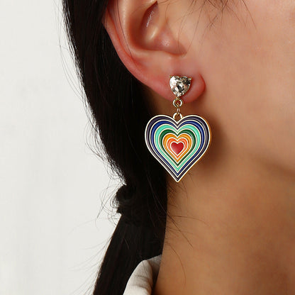 Retro Alloy Drop Nectarine Heart Girl Stud Earrings-Jewearrings