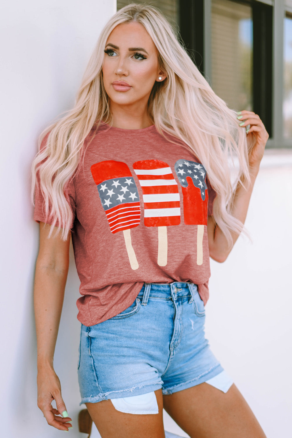 US Flag Round Neck Short Sleeve T-Shirt-Jewearrings