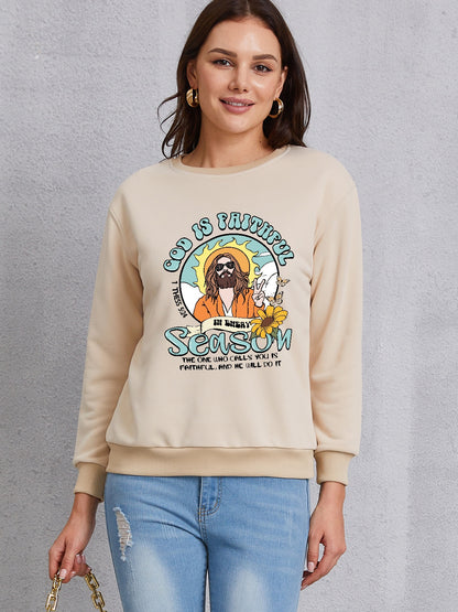 Graphic Round Neck Dropped Shoulder Sweatshirt-Jewearrings