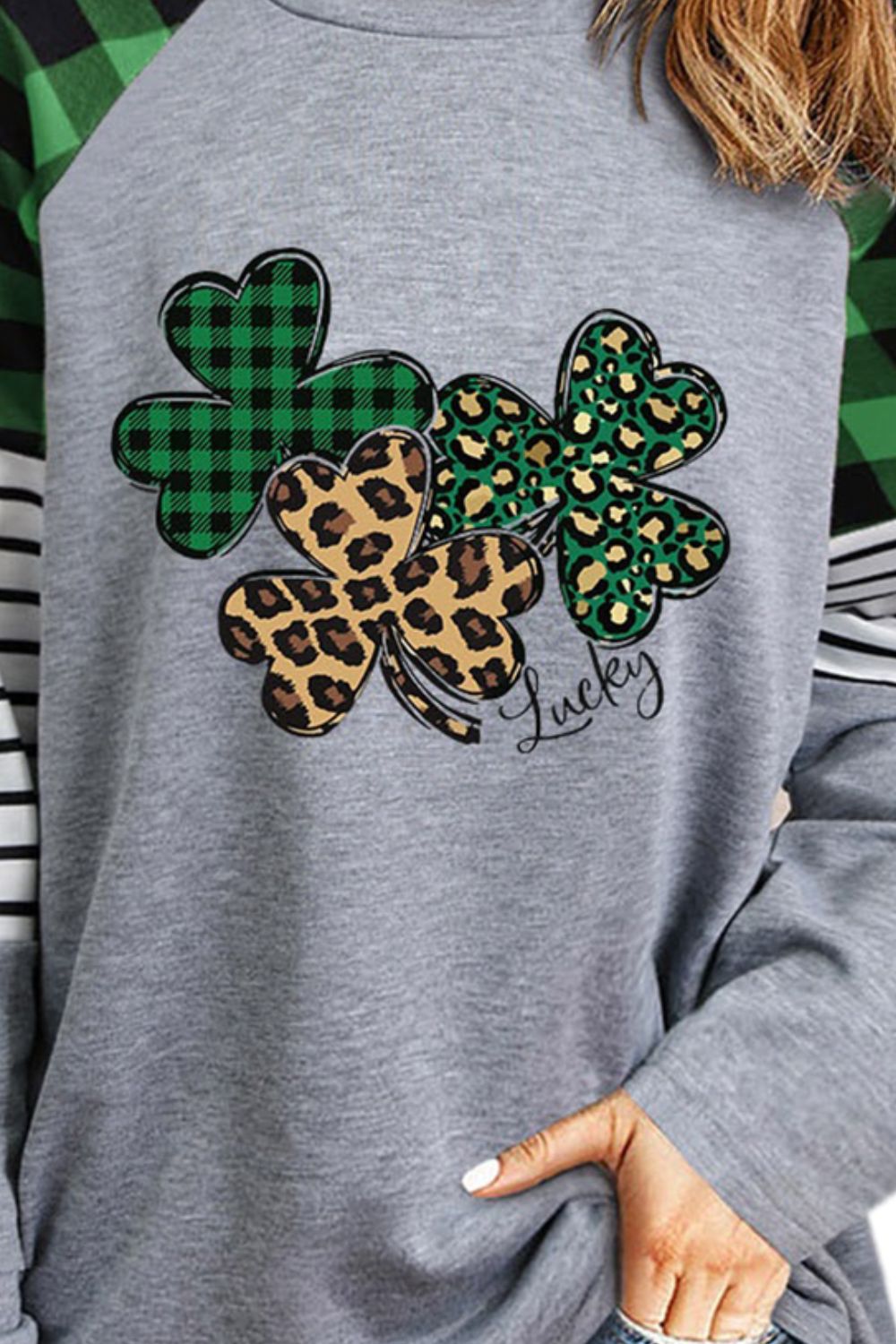 Lucky Clover Raglan Sleeve Sweatshirt-Jewearrings