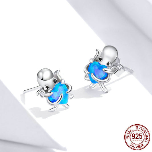 Octopus Earrings Opal Platinum Plated Fashion Girls Earrings-Jewearrings