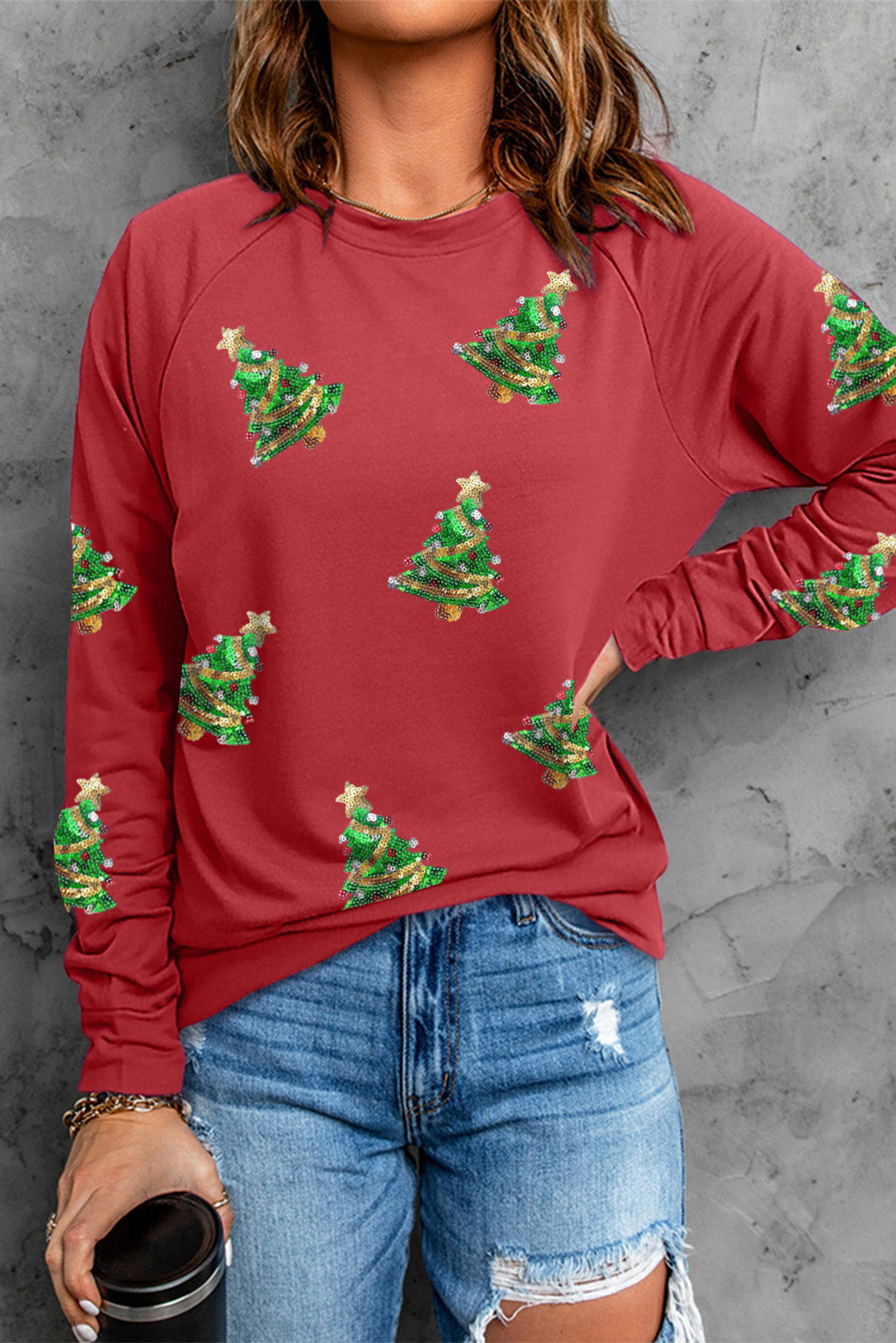 Sequin Patch Christmas Tree Sweatshirt-Jewearrings