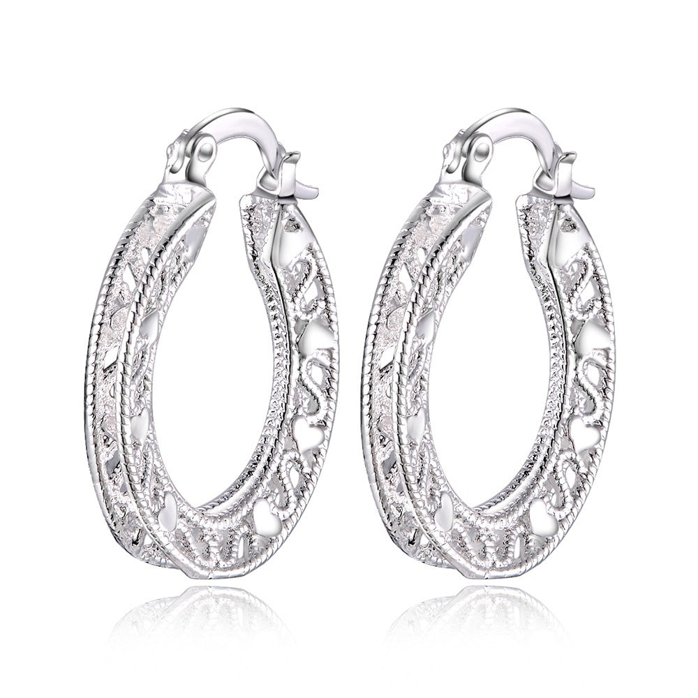 Sterling Silver Hoop Earring Korean Vintage Hollow Heart Party Earrings For Women Wedding Party Jewelry Gift-Jewearrings