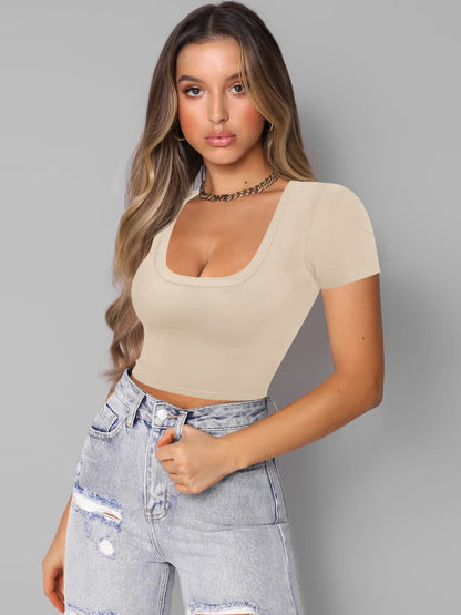 Square Neck Cropped T-Shirt-Jewearrings