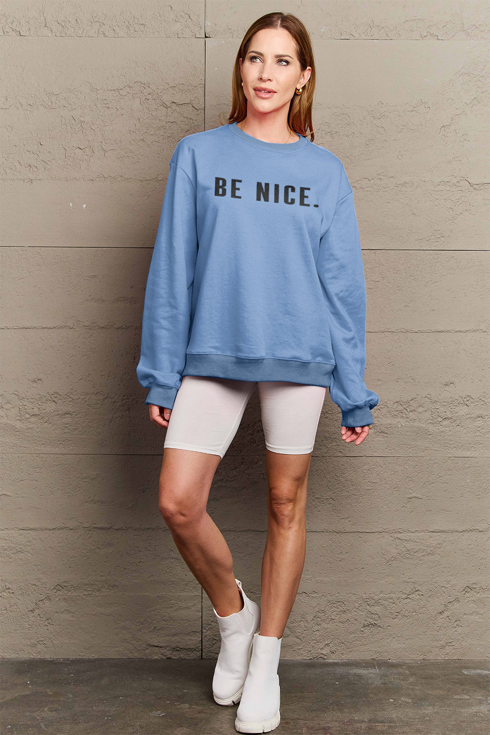 Simply Love Full Size BE NICE Graphic Sweatshirt-Jewearrings