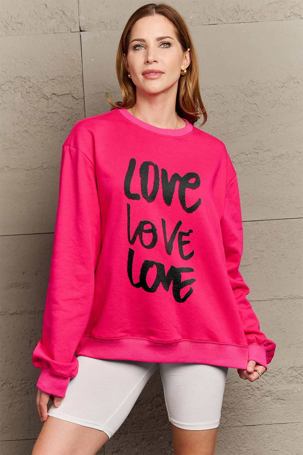 Simply Love Full Size LOVE Round Neck Sweatshirt-Jewearrings