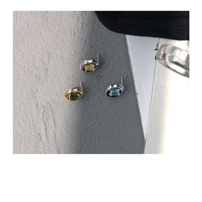 Women's Retro Niche Candy Color Square Zircon Stud Earrings-Jewearrings