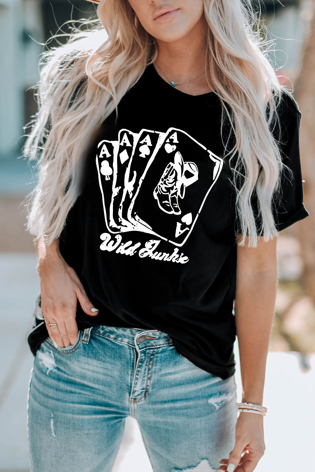 Poker Graphic Round Neck Short Sleeve Tee-Jewearrings