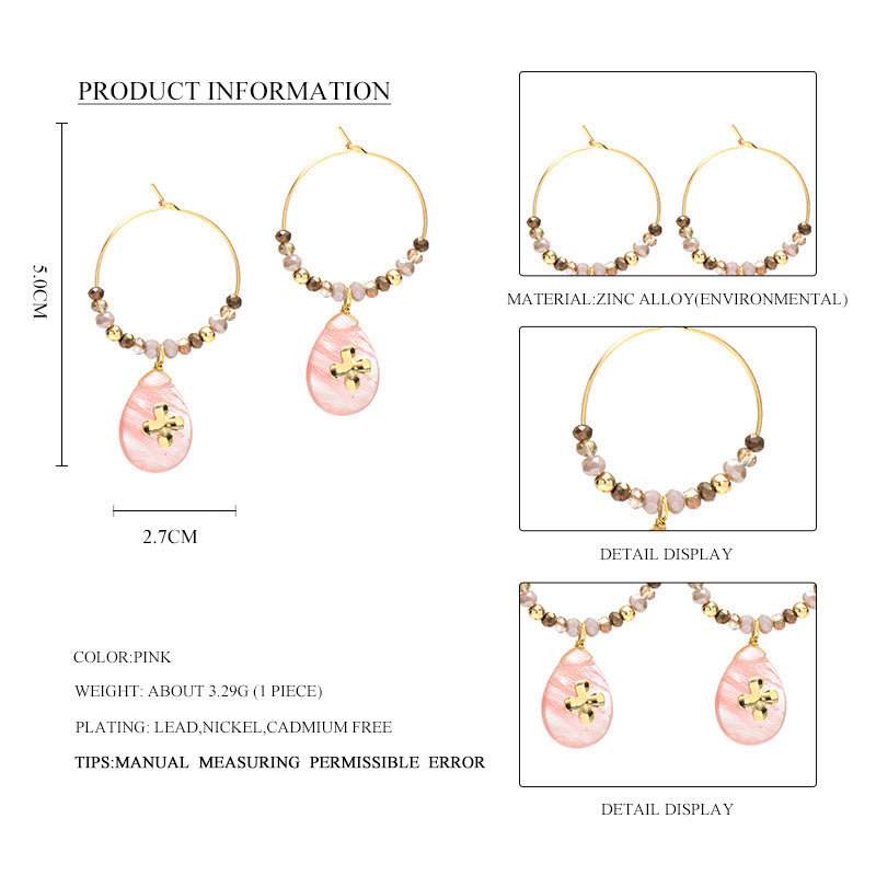 Women Fashion Natural Stone Hoop Earrings With Pink Waterdrop Stone-Jewearrings