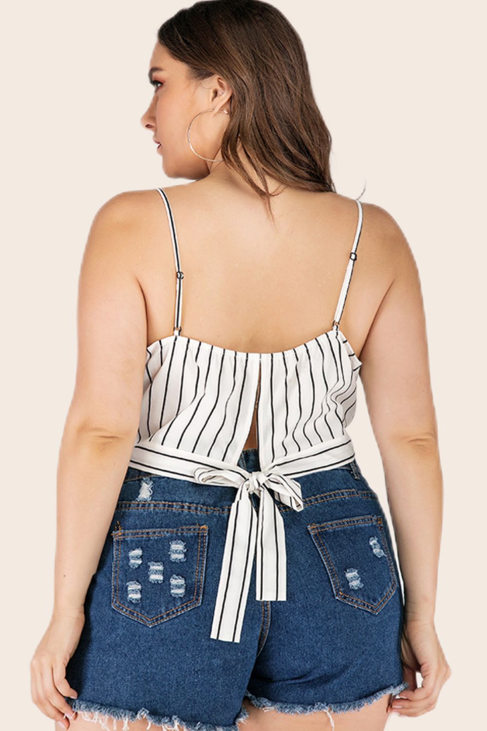 Plus Size Striped Tie-Back Cropped Cami-Jewearrings