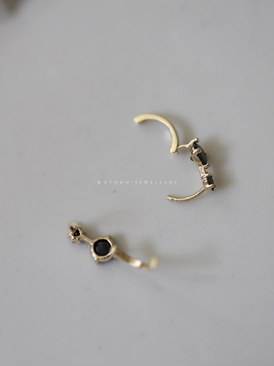 S925 Sterling Silver Gold Plated Black Zircon Earrings-Jewearrings