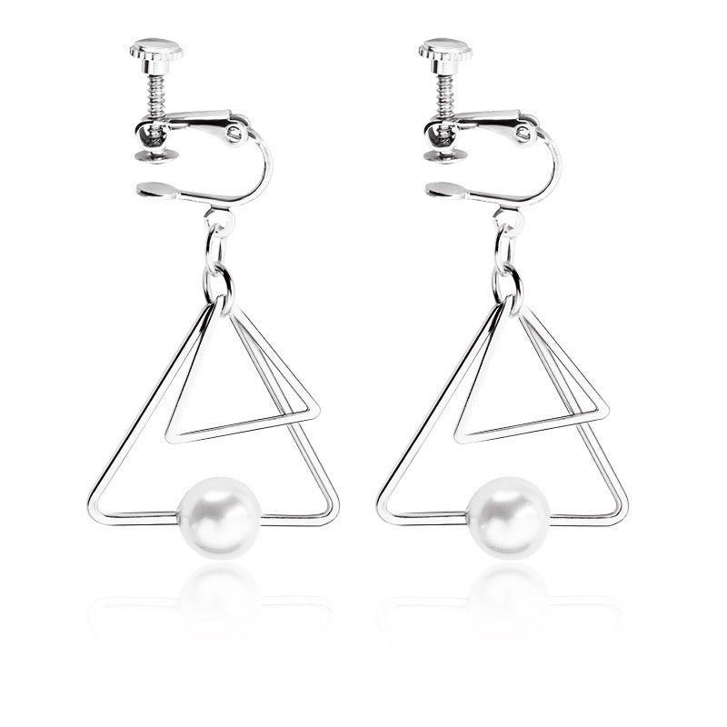 Vintage Double Triangle Pearl Earrings-Jewearrings