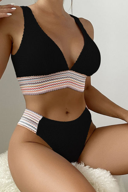 Contrast Textured High Cut Swim Set-Jewearrings