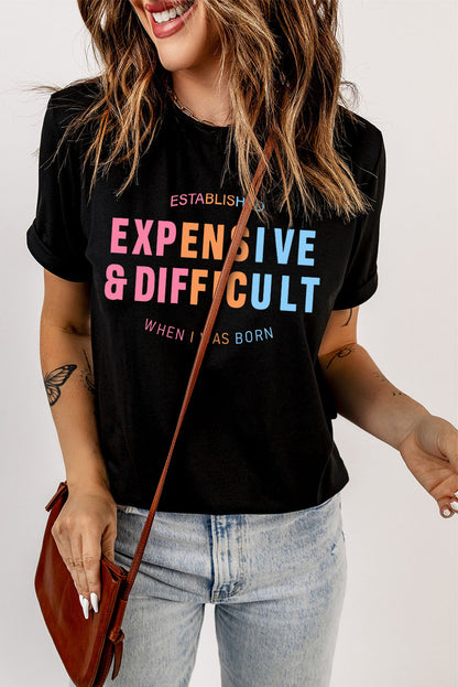 Slogan Graphic Cuffed Sleeve Tee-Jewearrings