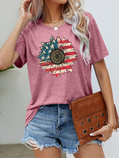 US Flag Flower Graphic Tee-Jewearrings