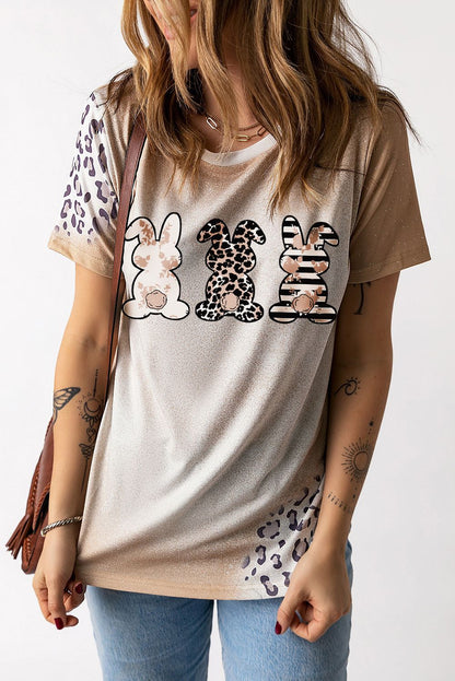 Easter Leopard Rabbit Graphic T-Shirt-Jewearrings