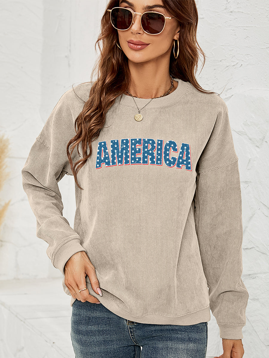 AMERICA Graphic Dropped Shoulder Sweatshirt-Jewearrings