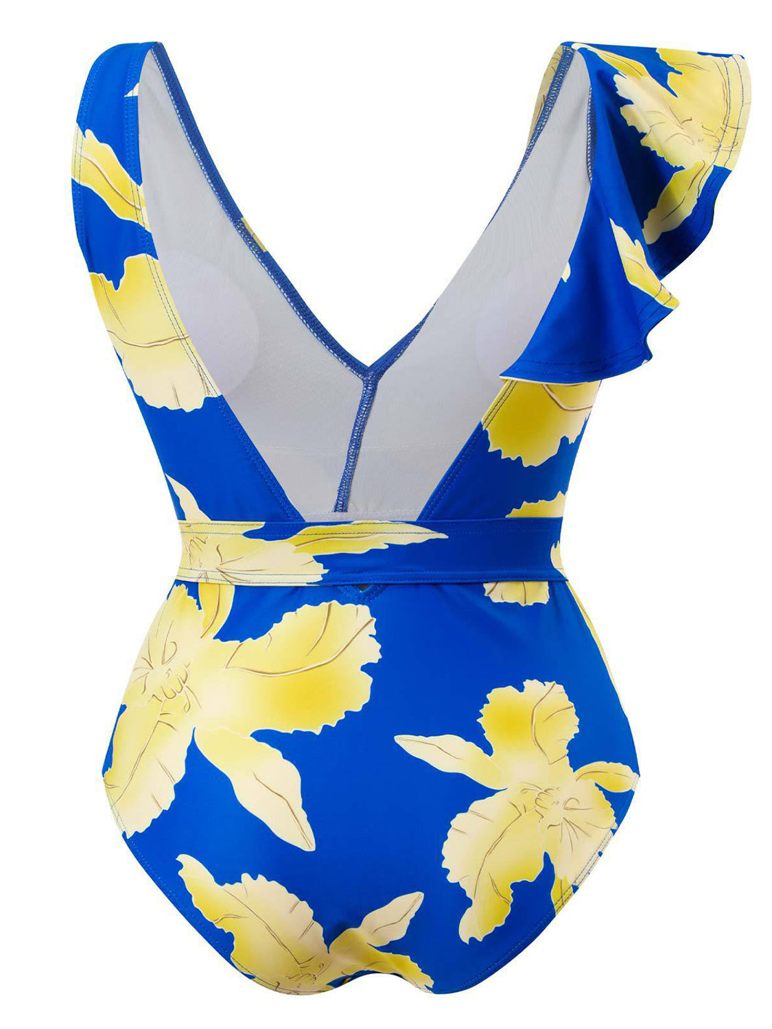 Tied Printed V-Neck Sleeveless One-Piece Swimwear-Jewearrings