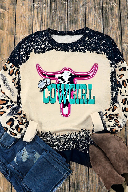 COWGIRL Leopard Round Neck Sweatshirt-Jewearrings