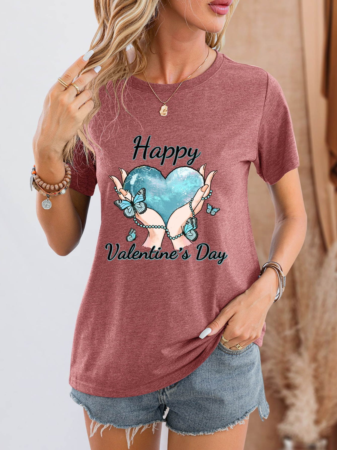 HAPPY VALENTINE'S DAY Round Neck Short Sleeve T-Shirt-Jewearrings