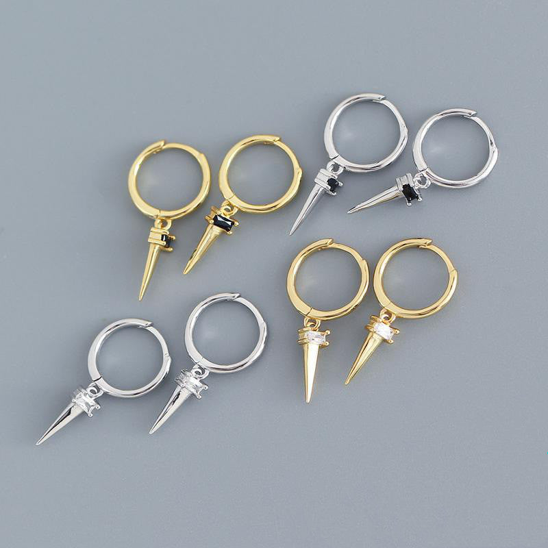 Silver Zircon Cone Hoop Huggies Earrings For Fashion Women Hiphop Fine Jewelry Geometric Accessories-Jewearrings