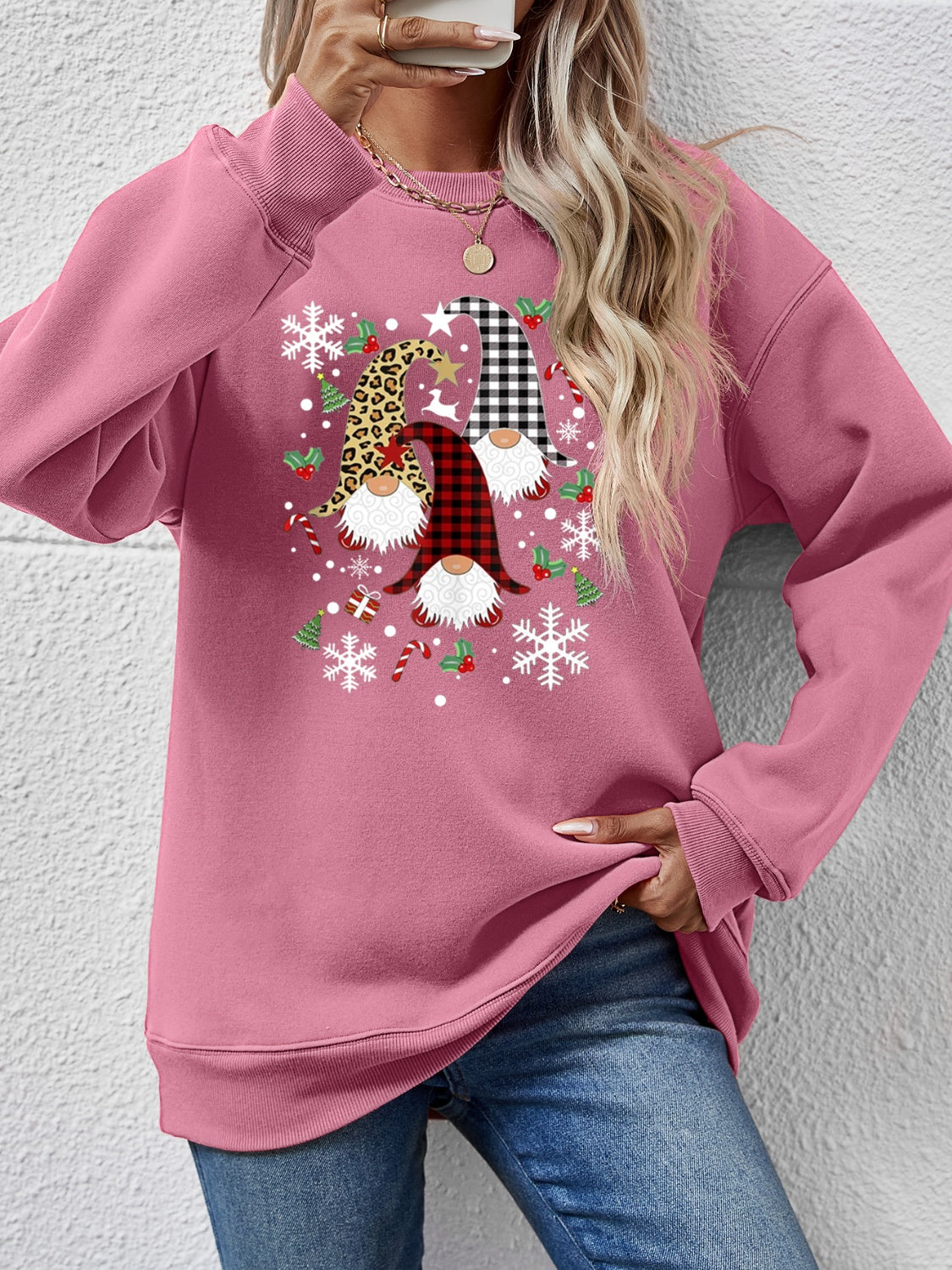 Faceless Gnomes Graphic Drop Shoulder Sweatshirt-Jewearrings