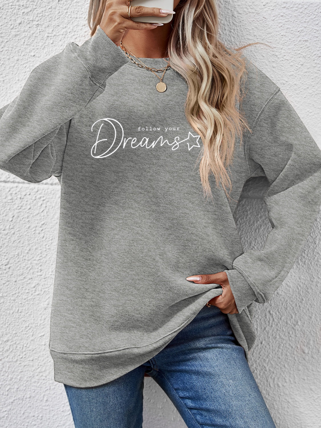 FOLLOW YOUR DREAMS Graphic Sweatshirt-Jewearrings