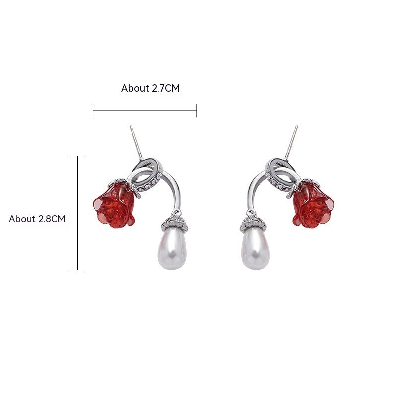 Red Rose Bow Earrings For Women-Jewearrings