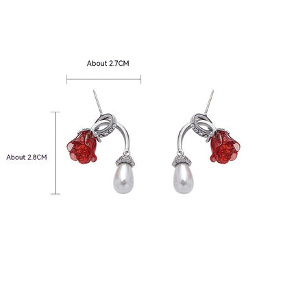 Red Rose Bow Earrings For Women-Jewearrings