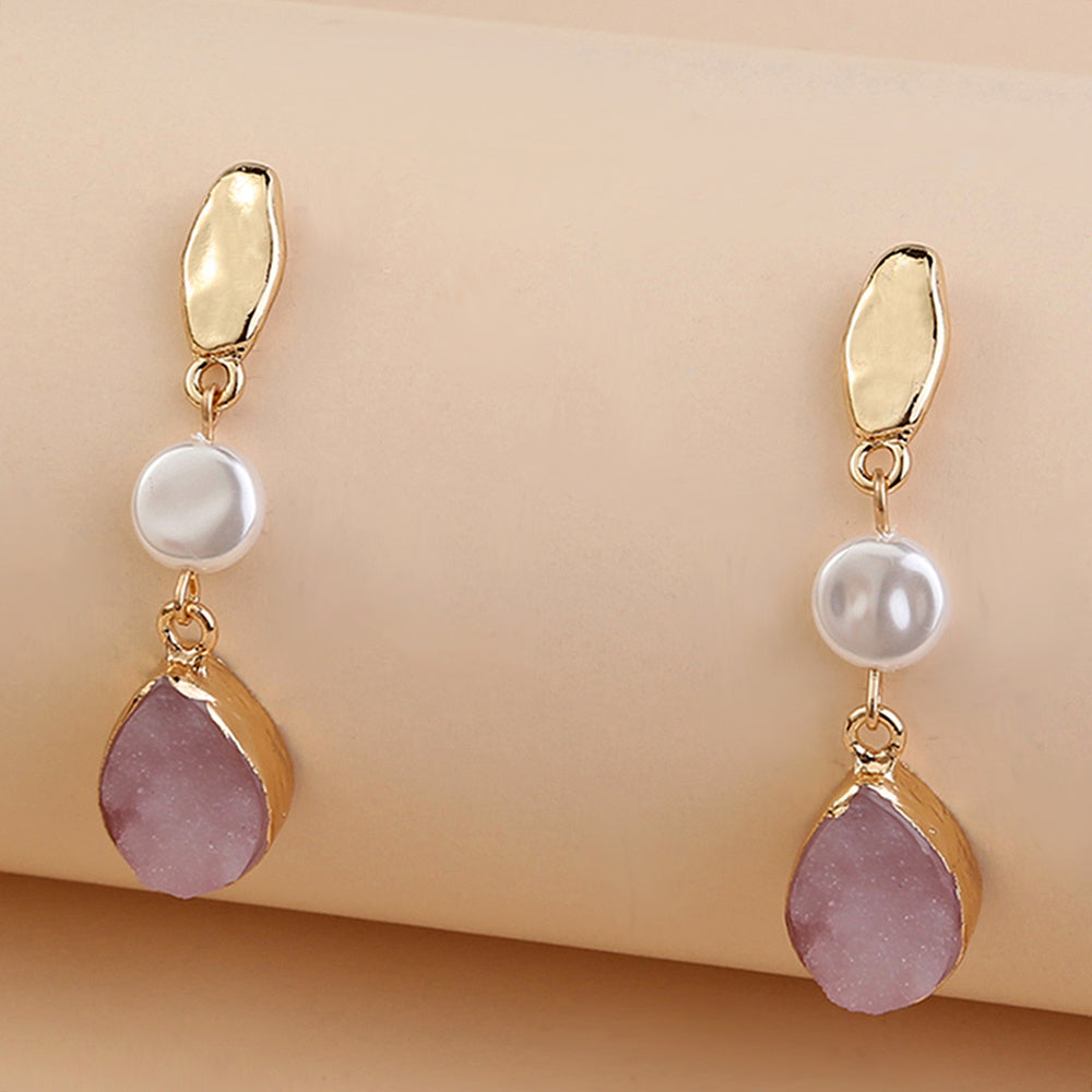 Simple vintage Purple Crystal Drops, Balok Pearl earrings, creative and versatile lady studs-Jewearrings