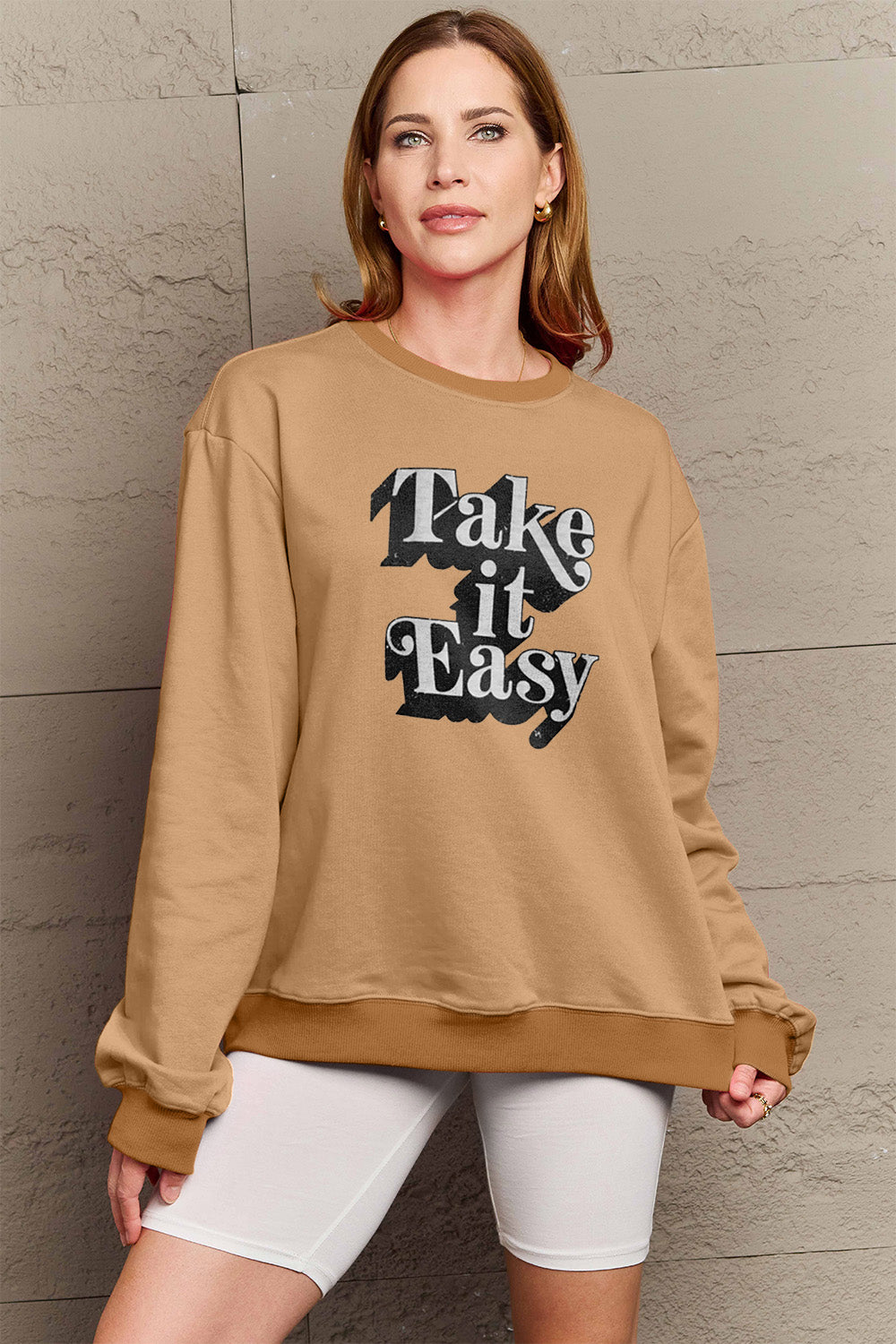 Simply Love Full Size TAKE IT EASY Graphic Sweatshirt-Jewearrings