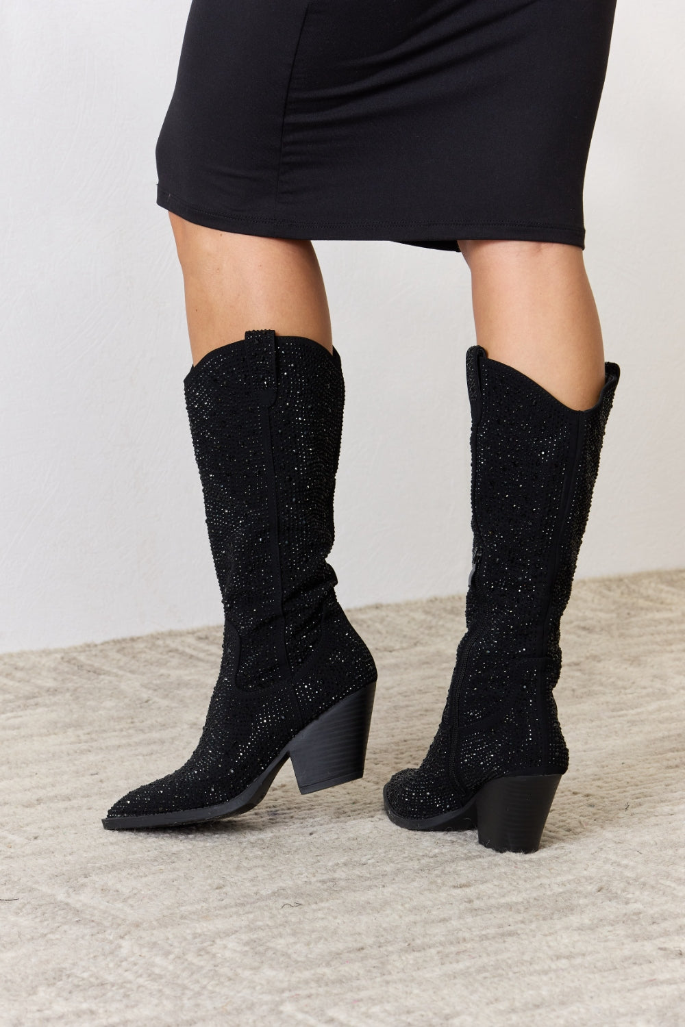 Forever Link Rhinestone Knee High Cowboy Boots-Jewearrings