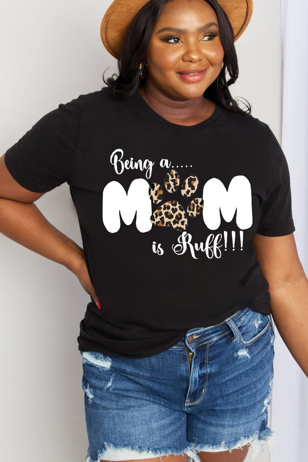 Simply Love Full Size BEING A MOM IS RUFF Graphic Cotton Tee-Jewearrings