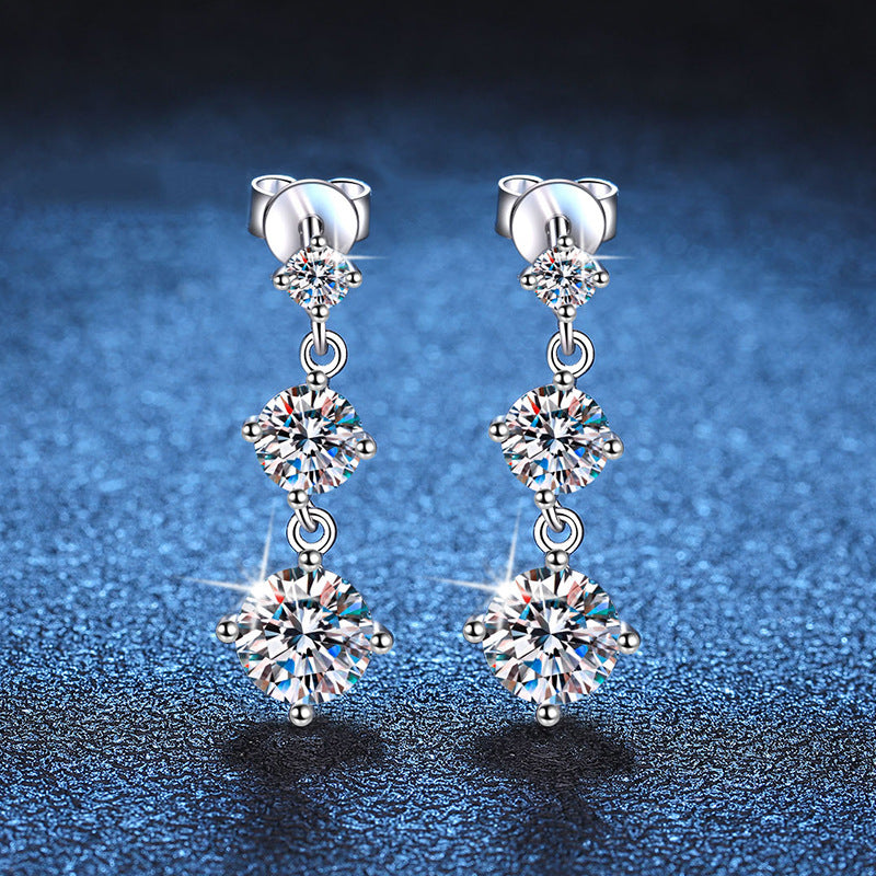 S925 Sterling Silver Stud Earrings Moissanite Tassel-Jewearrings