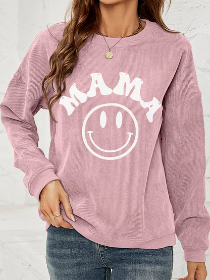 Round Neck Long Sleeve MAMA Graphic Sweatshirt-Jewearrings