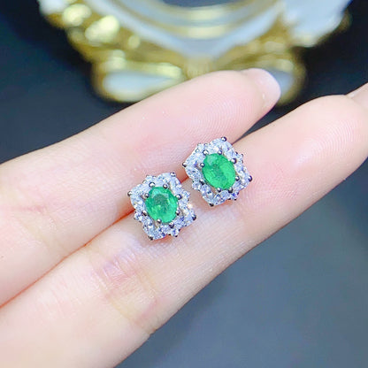 S925 Silver Inlaid Natural Emerald Earrings-Jewearrings