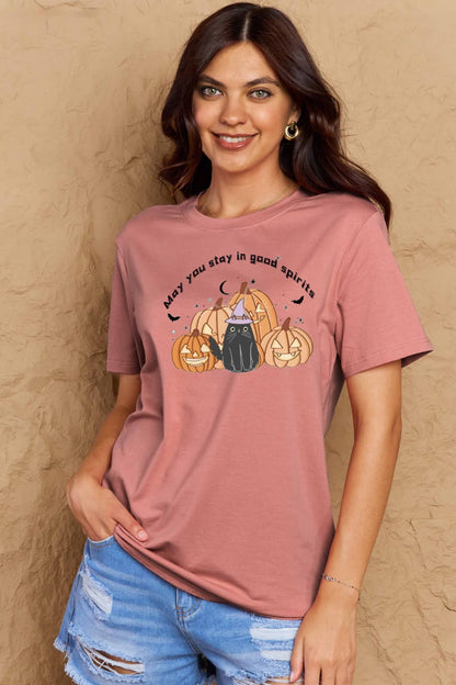 Simply Love Full Size MAY YOU STAY IN GOOD SPIRITS Graphic Cotton T-Shirt-Jewearrings