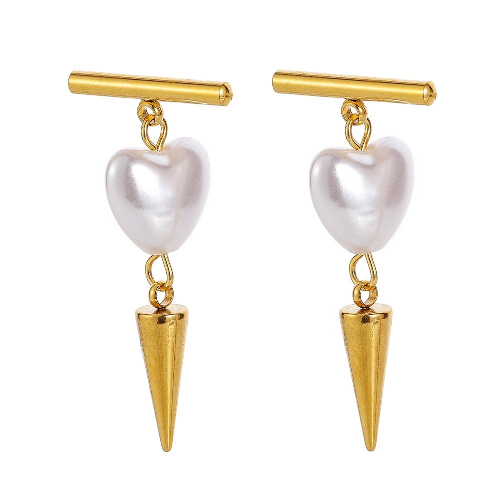 Stainless Steel Love Pearl Rivet Earrings-Jewearrings