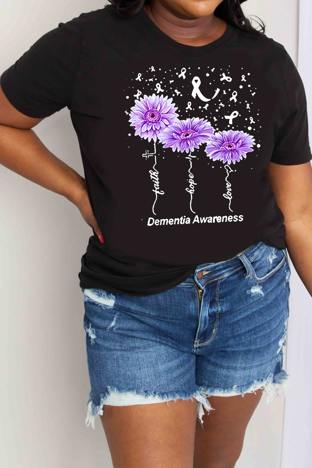 Simply Love Full Size DEMENTIA AWARENESS Graphic Cotton Tee-Jewearrings