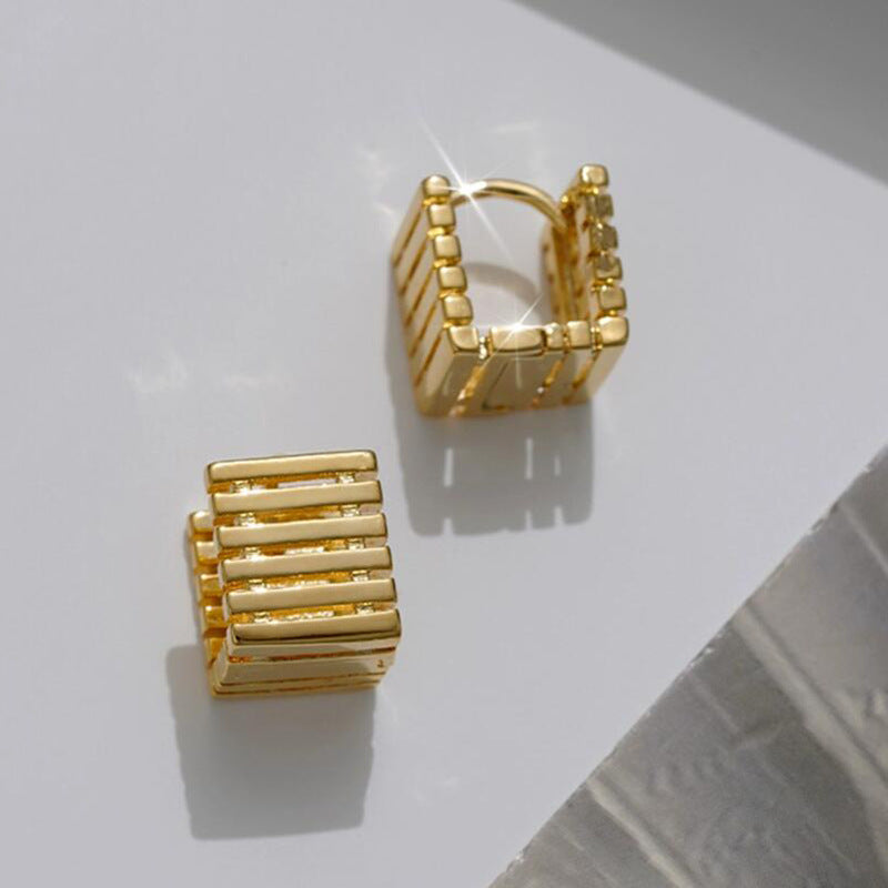 Female Special-interest Design Square Geometry Hollow Stud Earrings-Jewearrings