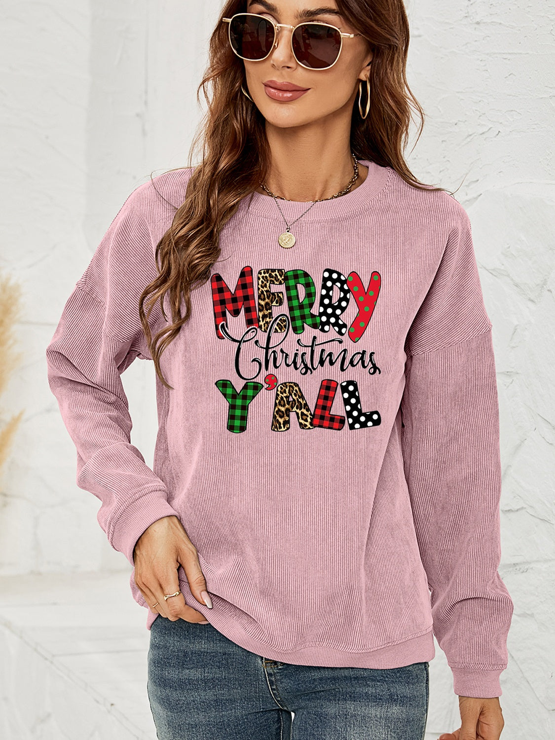 MERRY CHRISTMAS Y'ALL Graphic Sweatshirt-Jewearrings