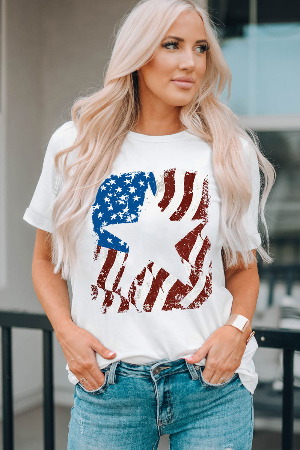 US Flag Graphic Round Neck Tee-Jewearrings