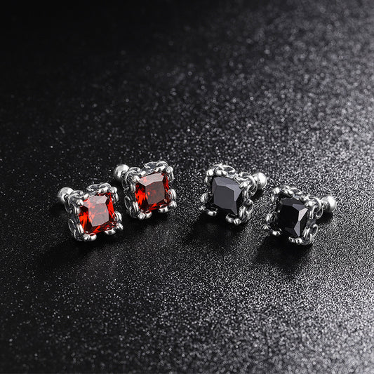 S925 Sterling Silver Personality Square Zirconium Women's Fashion Earrings Retro Punk-Jewearrings