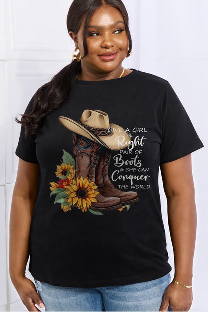 Simply Love Full Size Cowboy Hat & Boots Graphic Cotton Tee-Jewearrings