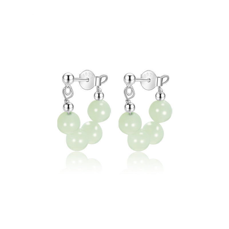 Women's Senior Sterling Silver Hetian Jade Earrings-Jewearrings